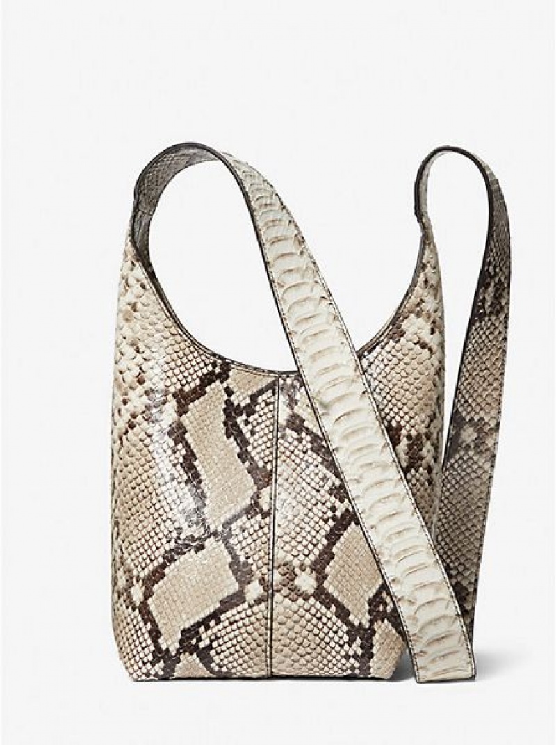 Bolso Hobo Michael Kors Dede Mini Python Embossed Cuero Mujer Beige | 248607-OZG