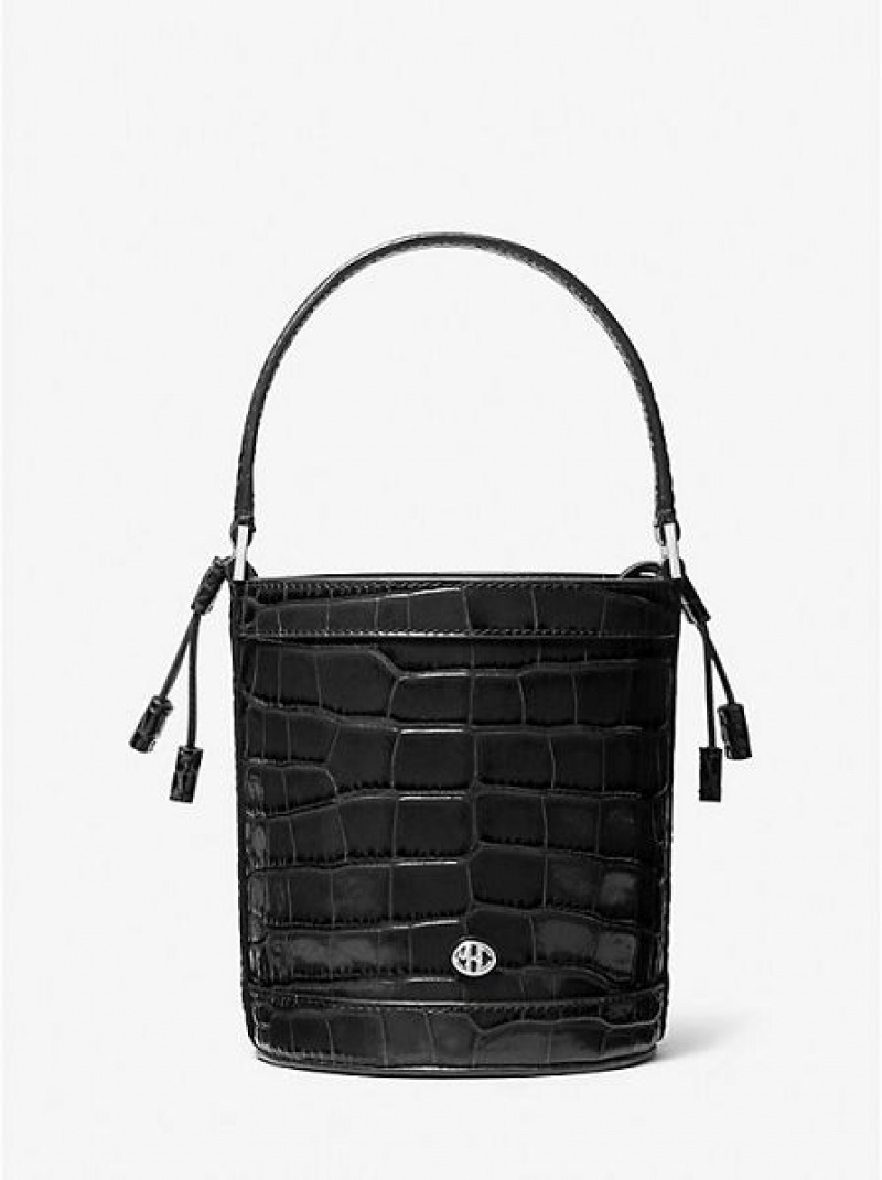 Bolso Saco Michael Kors Audrey Medium Crocodile Embossed Cuero Mujer Negras | 972835-WAL