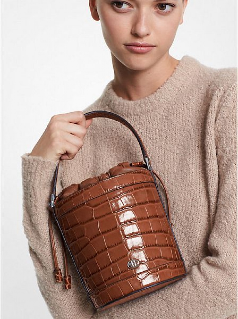 Bolso Saco Michael Kors Audrey Medium Crocodile Embossed Cuero Mujer Marrones | 507682-WRU