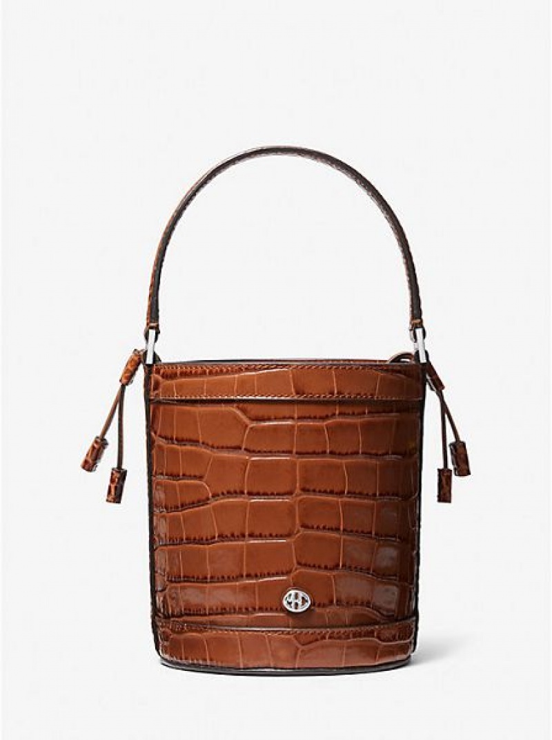 Bolso Saco Michael Kors Audrey Medium Crocodile Embossed Cuero Mujer Marrones | 507682-WRU