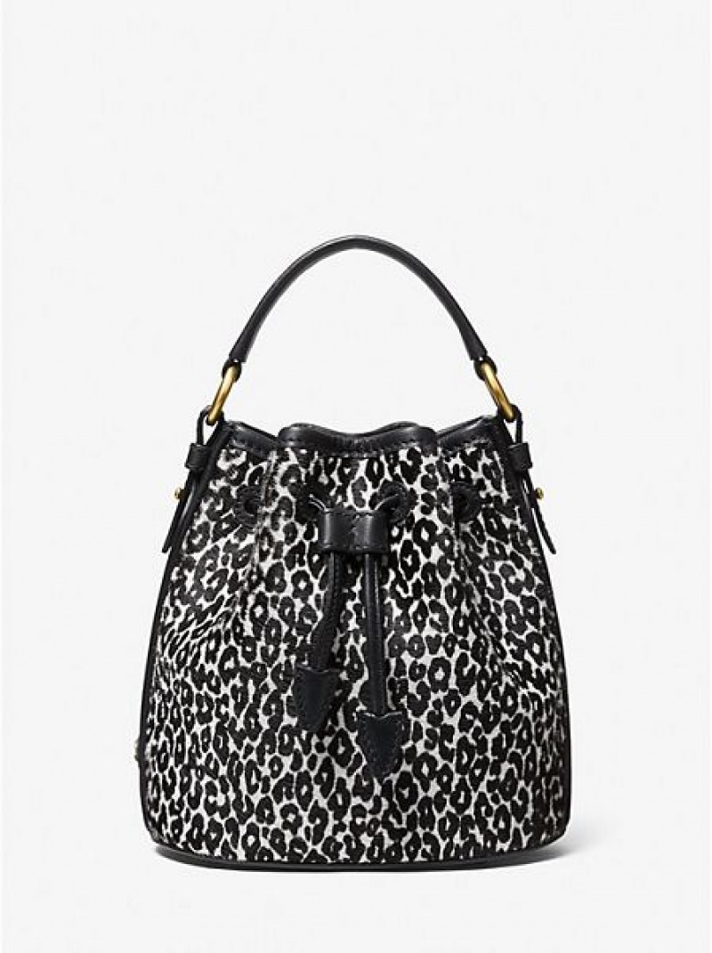 Bolso Saco Michael Kors Monogramme Small Leopard Print Calf Hair Mujer Negras Blancas | 180697-EDP