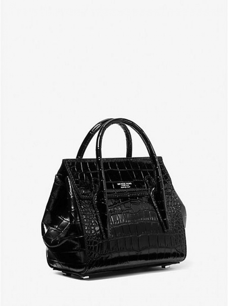 Bolso Satchel Michael Kors Campbell Mini Crocodile Embossed Cuero Mujer Negras | 294570-LRJ