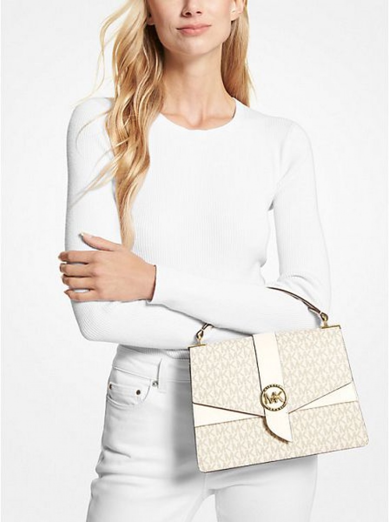 Bolso Satchel Michael Kors Greenwich Medium Logo Mujer Creme | 521748-KID