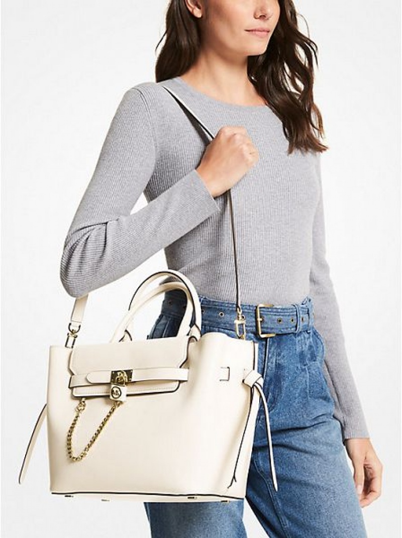 Bolso Satchel Michael Kors Hamilton Legacy Large Cuero Belted Mujer Creme | 513924-USD