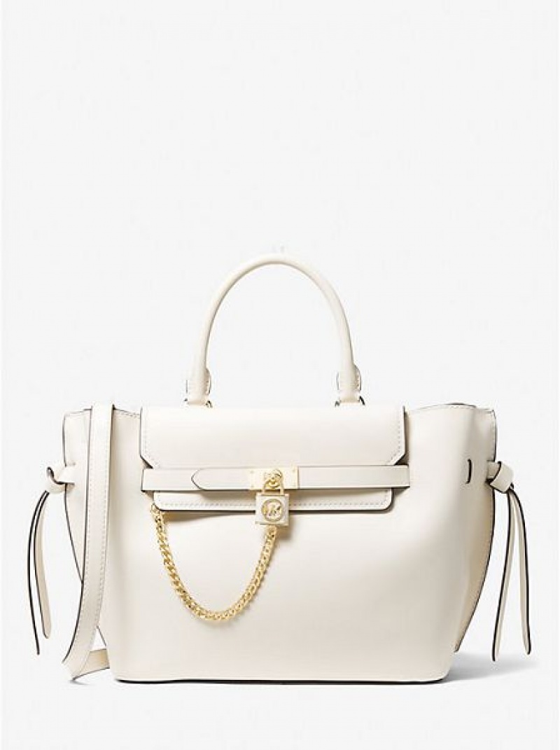 Bolso Satchel Michael Kors Hamilton Legacy Large Cuero Belted Mujer Creme | 513924-USD