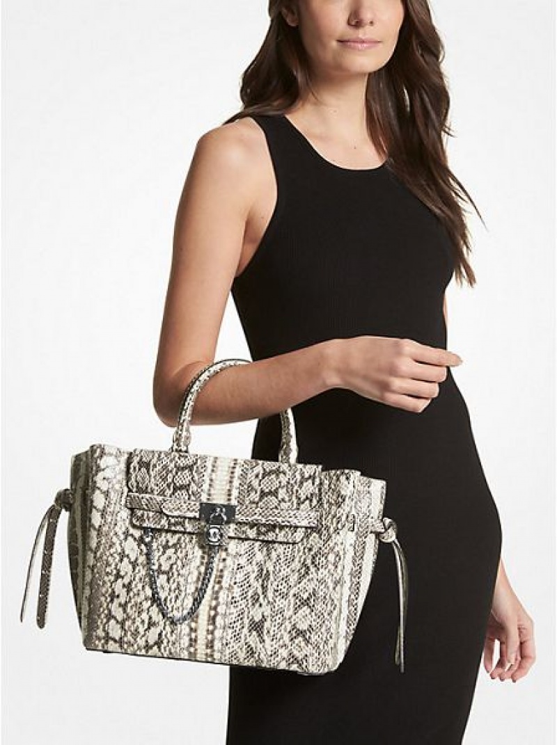 Bolso Satchel Michael Kors Hamilton Legacy Large Snakeskin Belted Mujer Beige | 549730-CMK