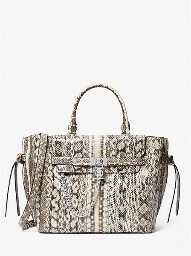 Bolso Satchel Michael Kors Hamilton Legacy Large Snakeskin Belted Mujer Beige | 549730-CMK