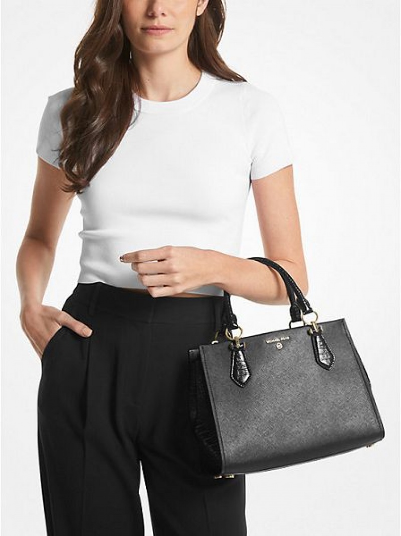 Bolso Satchel Michael Kors Marilyn Medium Saffiano Cuero Mujer Negras | 651409-LMS