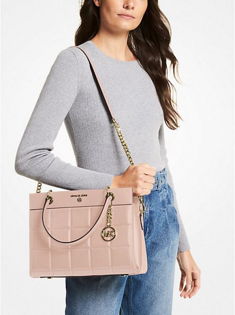 Bolso Satchel Michael Kors Susan Medium Acolchado Cuero Mujer Rosas | 740169-ICR