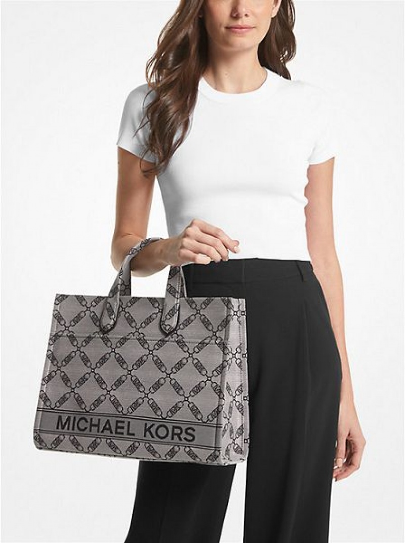 Bolso Tote Michael Kors Gigi Large Empire Logo Jacquard Mujer Beige Negras | 629703-QMW