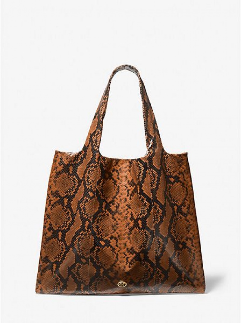 Bolso Tote Michael Kors Monogramme Python Embossed Cuero Mujer Marrones | 539768-WEX