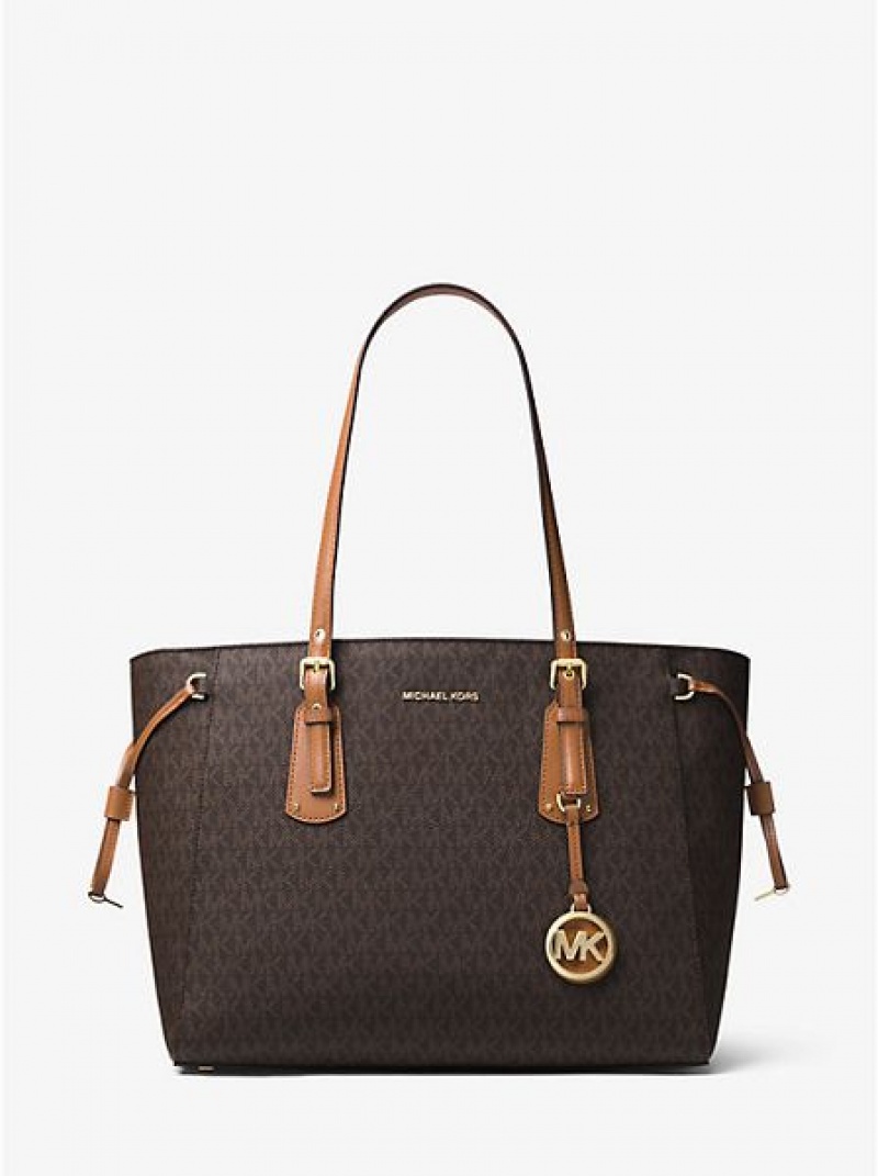 Bolso Tote Michael Kors Voyager Medium Logo Mujer Marrones | 152674-GLP