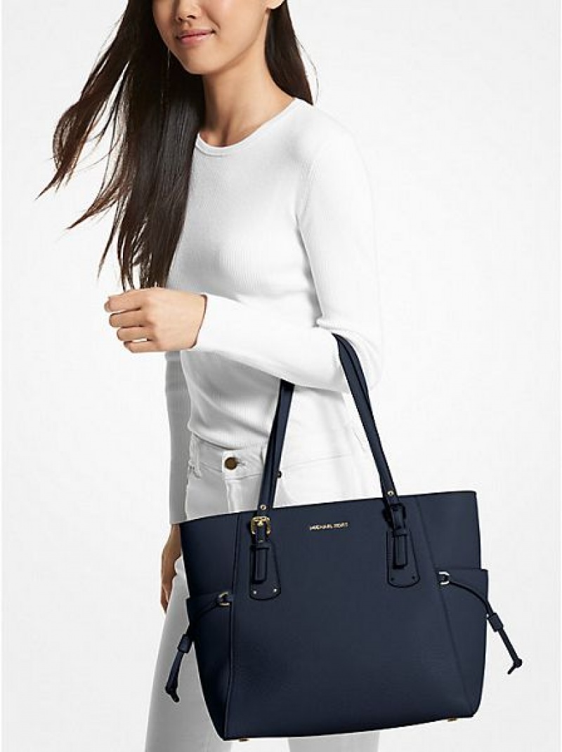 Bolso Tote Michael Kors Voyager Small Pebbled Cuero Mujer Azul Marino | 908512-FEX