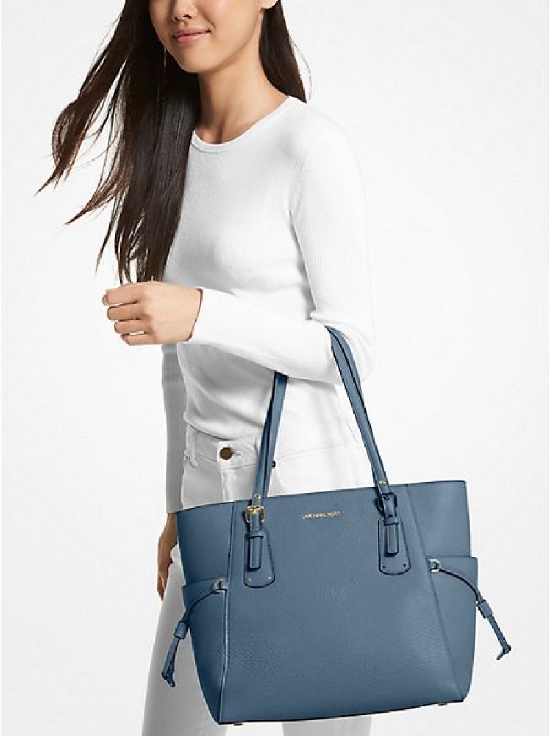 Bolso Tote Michael Kors Voyager Small Pebbled Cuero Mujer Azules | 476901-WXZ