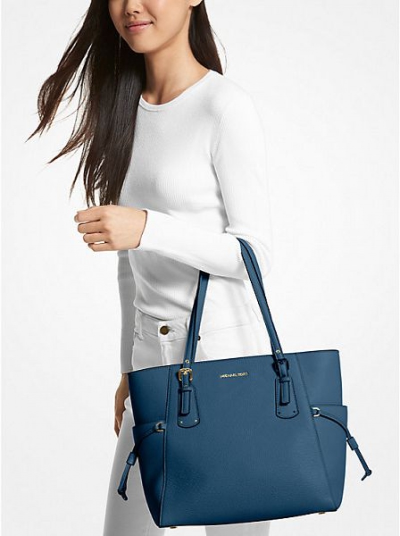 Bolso Tote Michael Kors Voyager Small Pebbled Cuero Mujer Azules | 291780-UZY