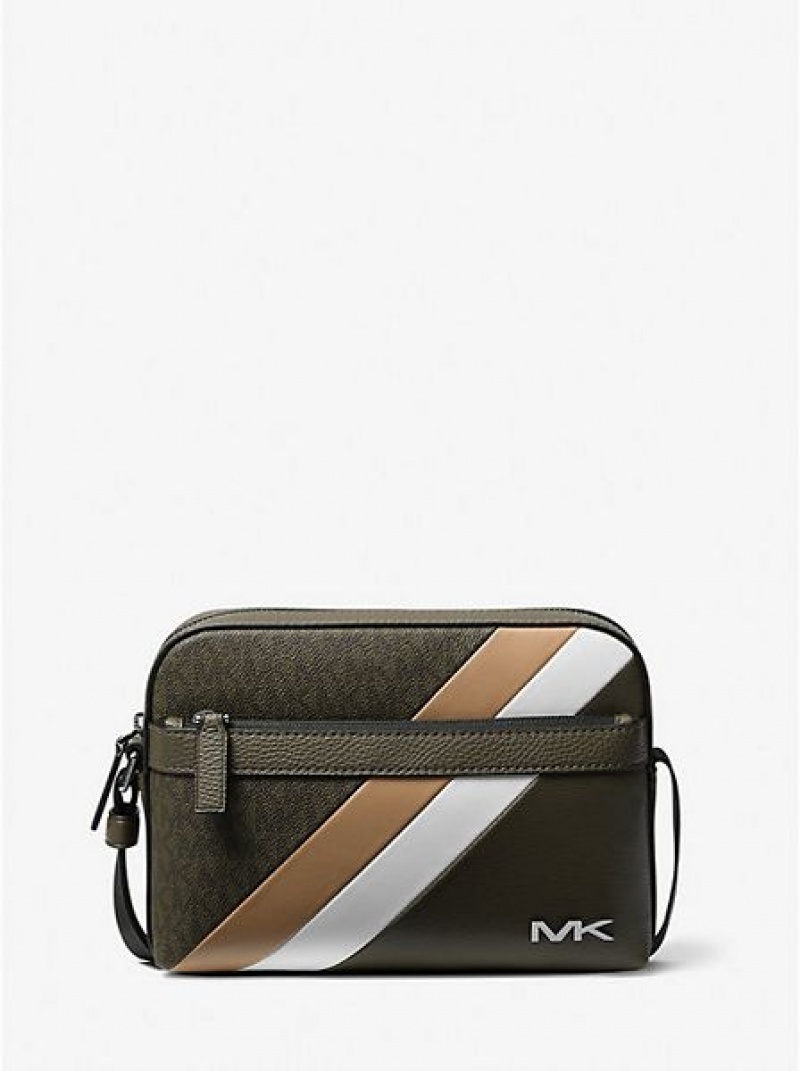 Bolsos Cruzados Michael Kors Cooper Logo Stripe And Faux Cuero Hombre Verde Oliva | 962305-VAU