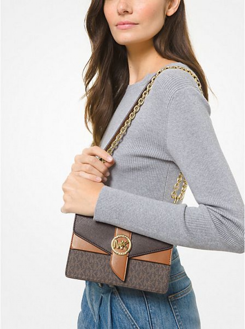 Bolsos Cruzados Michael Kors Greenwich Small Color-block Logo And Saffiano Cuero Mujer Marrones | 947058-NHU