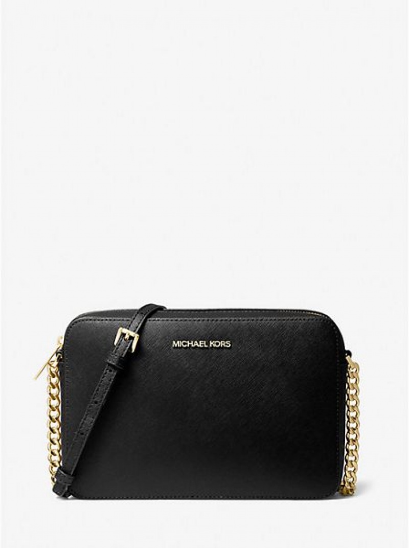 Bolsos Cruzados Michael Kors Jet Set Large Saffiano Cuero Mujer Negras | 985240-JDL