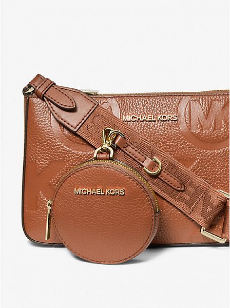 Bolsos Cruzados Michael Kors Jet Set Logo Embossed Cuero Mujer Marrones | 984037-XOB