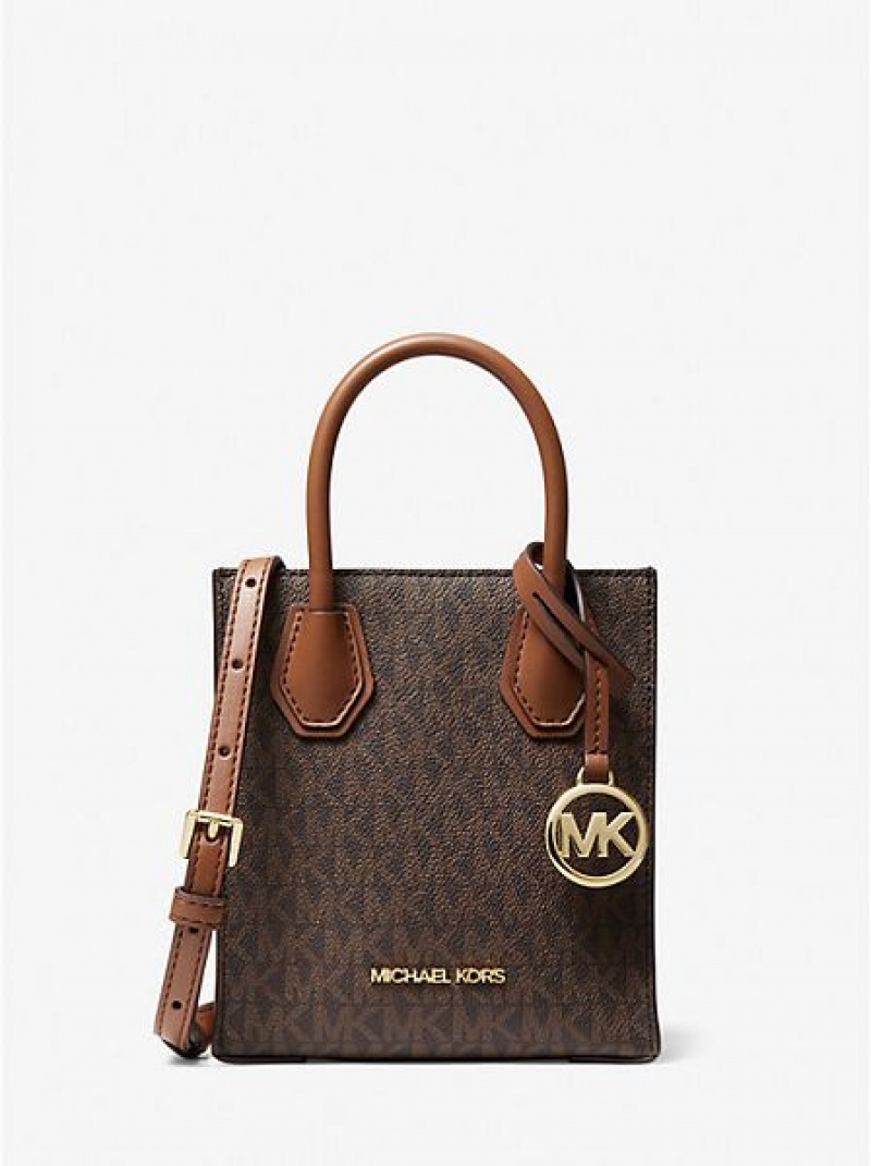 Bolsos Cruzados Michael Kors Mercer Extra-small Logo And Cuero Mujer Marrones | 257163-QUF