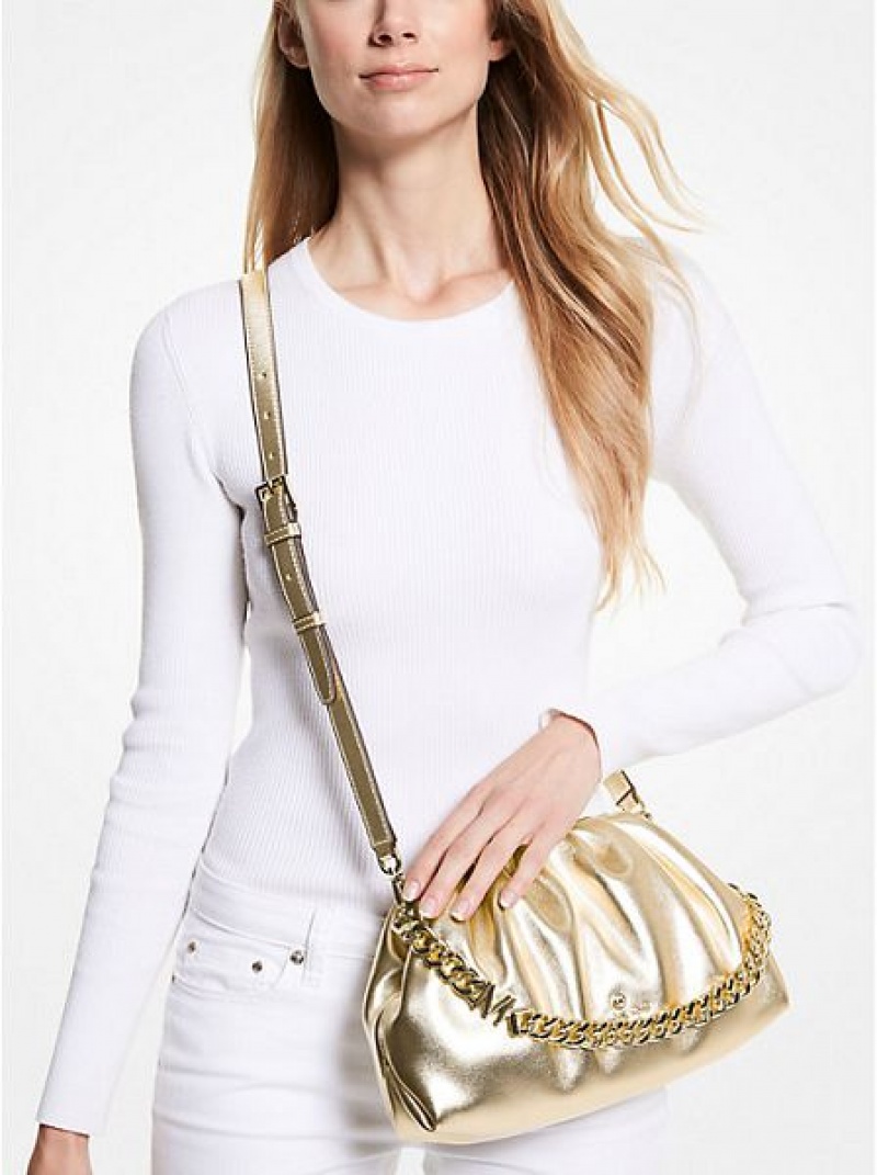 Bolsos Cruzados Michael Kors Nola Small Metallic Faux Cuero Mujer Doradas | 764329-TEM