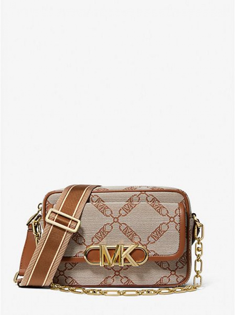 Bolsos Cruzados Michael Kors Parker Medium Empire Logo Jacquard Mujer Beige | 349028-NEH