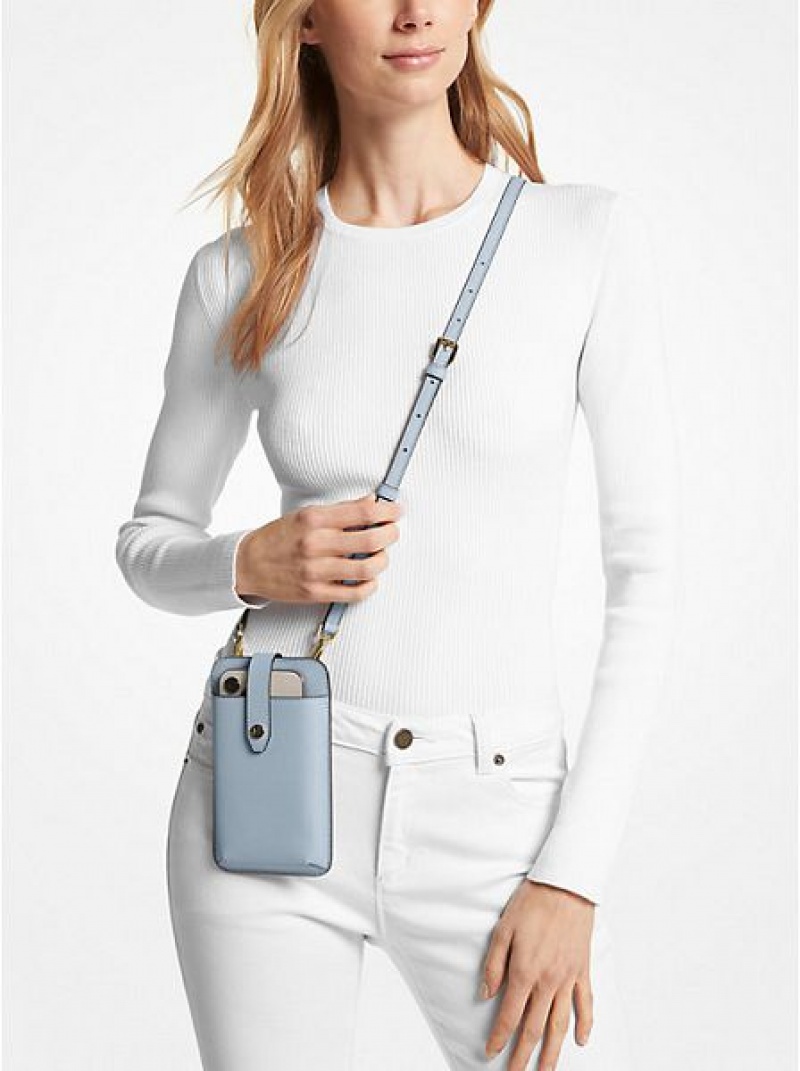 Bolsos Cruzados Michael Kors Saffiano Cuero Smartphone Mujer Azules | 104395-WIN