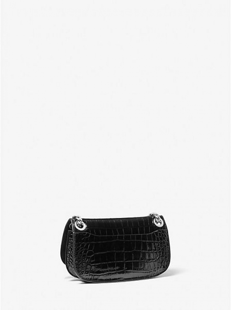 Bolsos Mini Michael Kors Christie Crocodile Embossed Cuero Envelope Mujer Negras | 945836-RXN