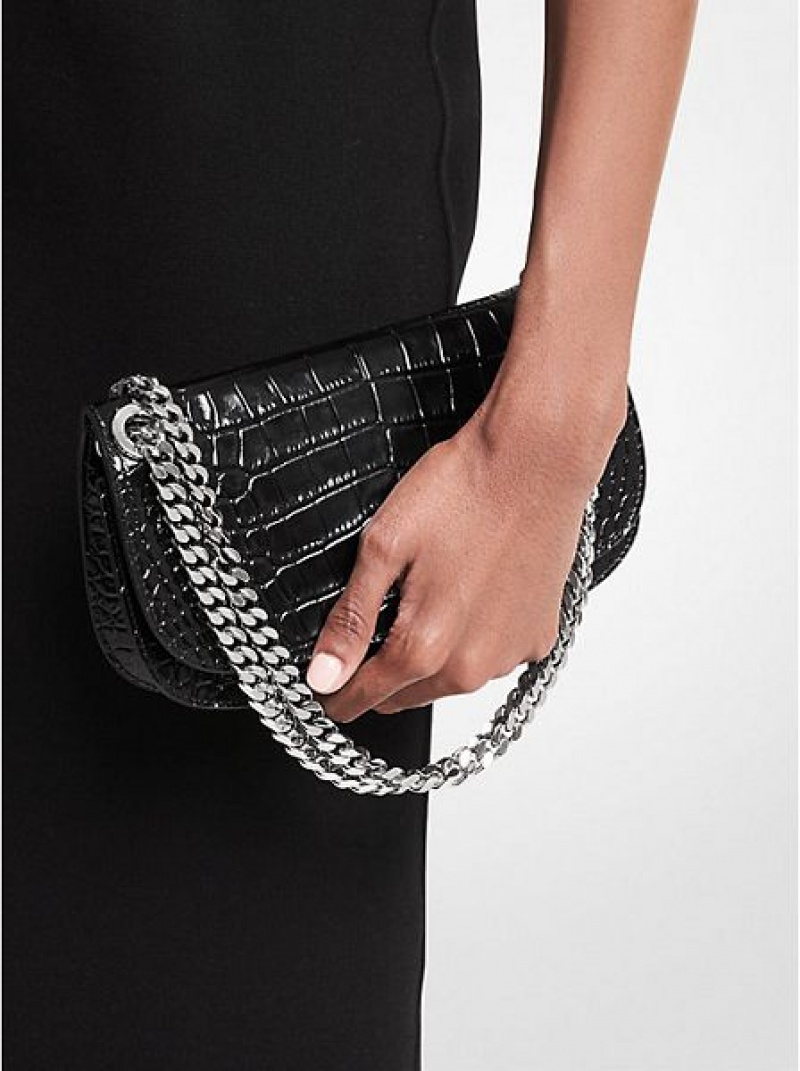 Bolsos Mini Michael Kors Christie Crocodile Embossed Cuero Envelope Mujer Negras | 945836-RXN