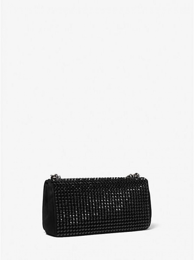 Bolsos Mini Michael Kors Christie Crystal Embellished Gamuza Envelope Mujer Negras | 247190-ZUL