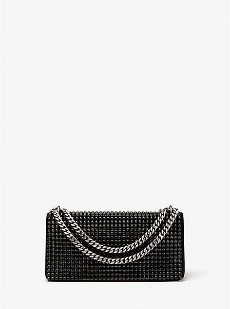 Bolsos Mini Michael Kors Christie Crystal Embellished Gamuza Envelope Mujer Negras | 247190-ZUL