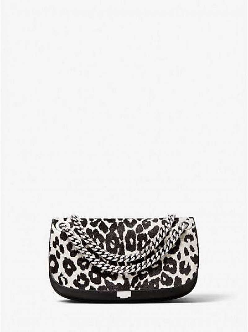 Bolsos Mini Michael Kors Christie Leopard Print Calf Hair And Cuero Envelope Mujer Negras Blancas | 642150-BTV