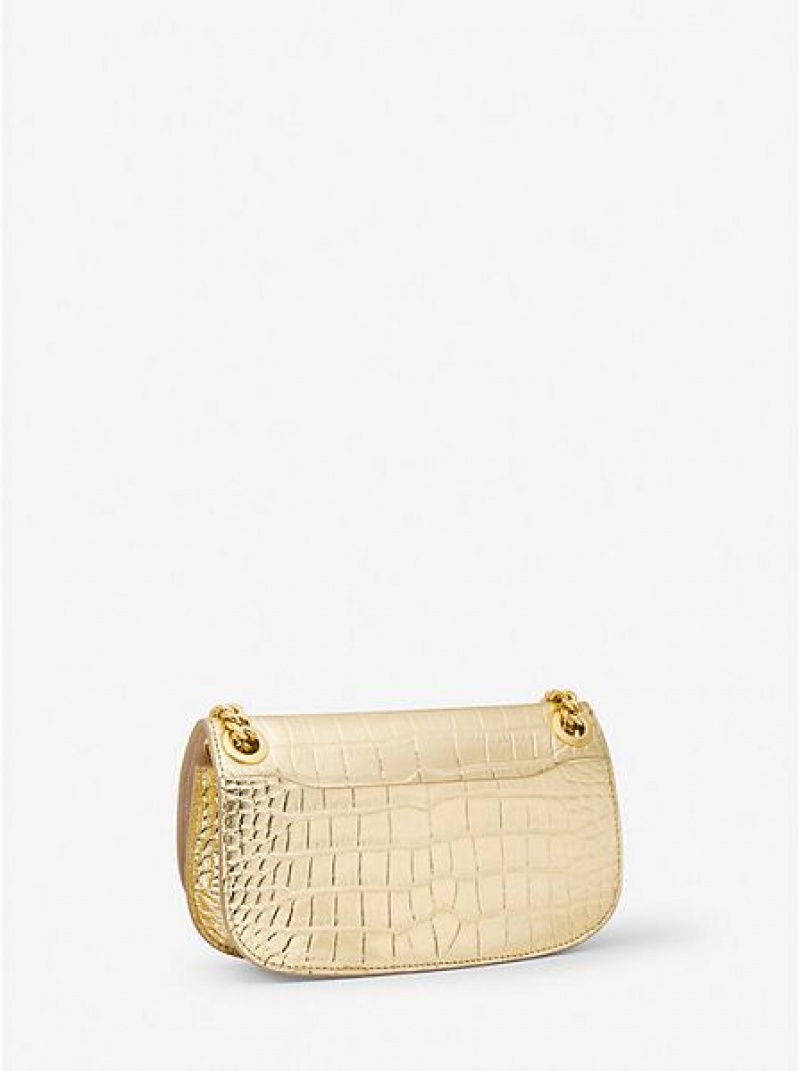 Bolsos Mini Michael Kors Christie Metallic Crocodile Embossed Cuero Envelope Mujer Doradas | 364285-MUA