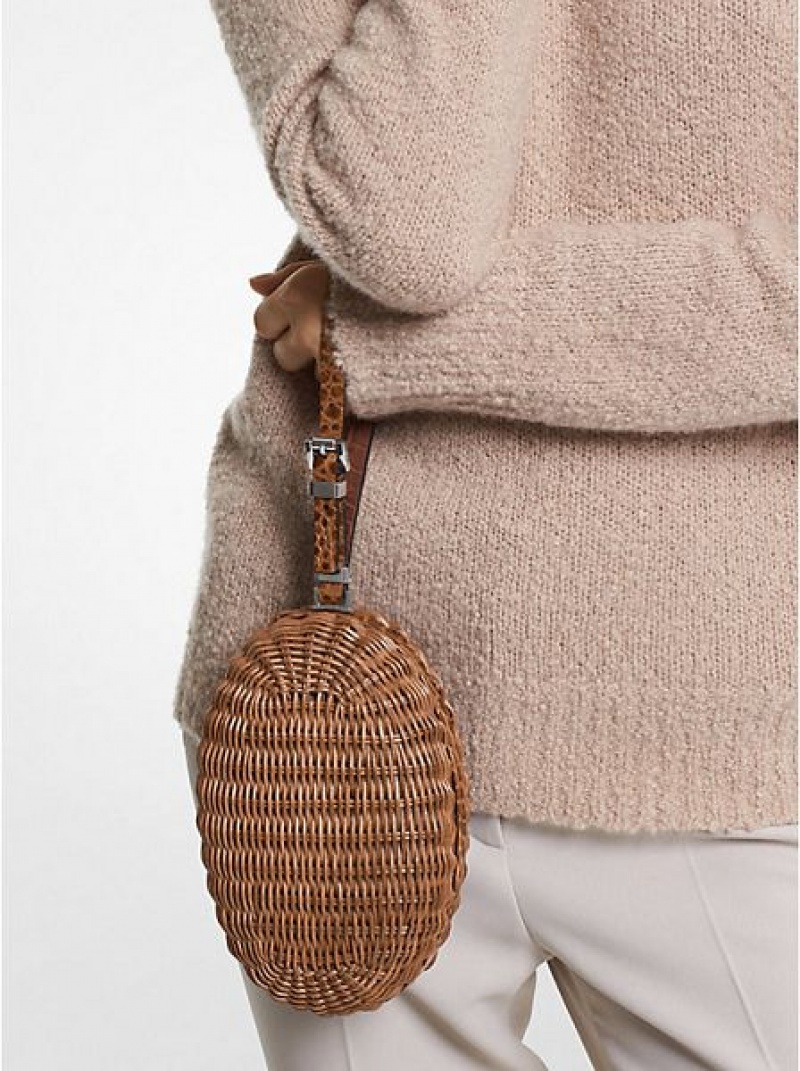 Bolsos Mini Michael Kors Gramercy Rattan And Crocodile Embossed Cuero Mujer Marrones | 043817-HVC