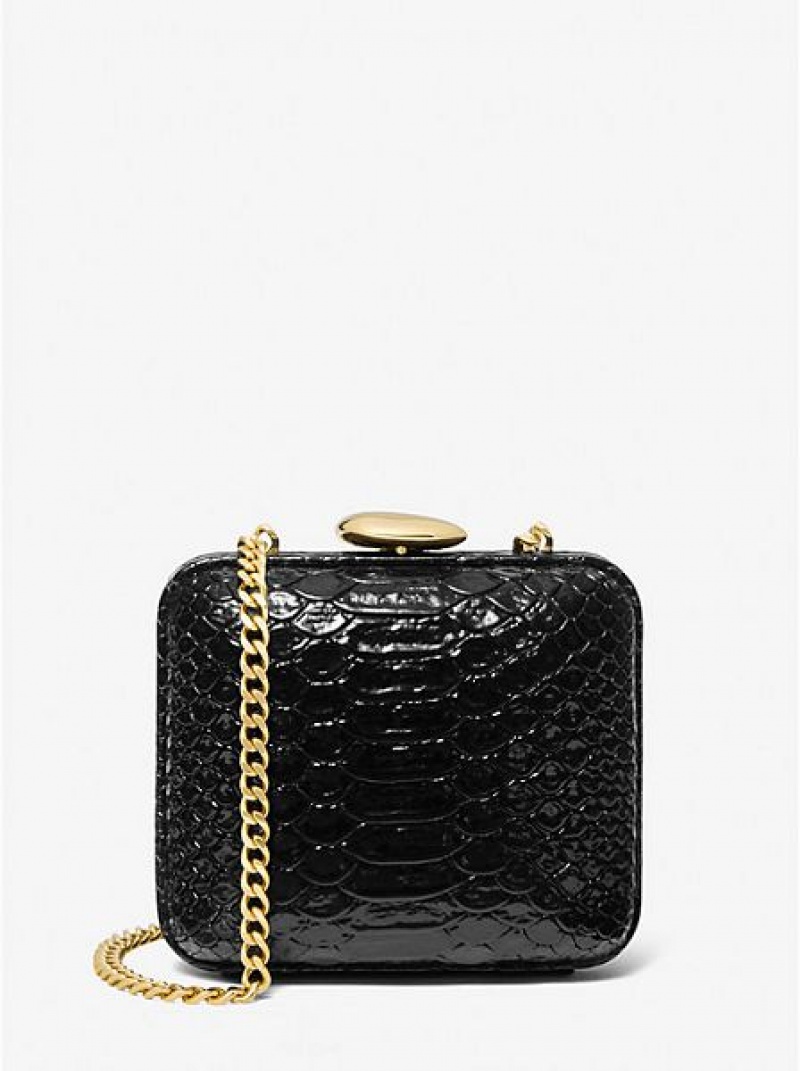 Bolsos Mini Michael Kors Tina Mini Python Embossed Cuero Mujer Negras | 173964-OAB