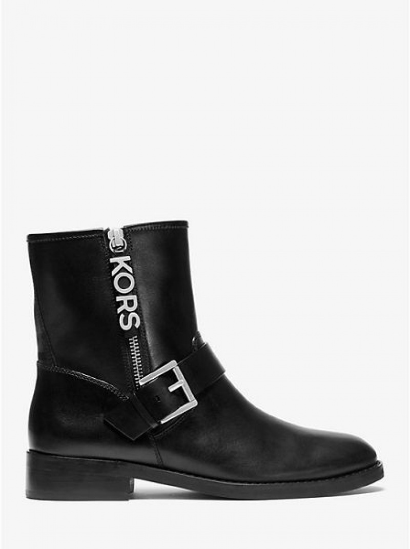 Botas Cuero Michael Kors Goldie Moto Mujer Negras | 210734-TUM