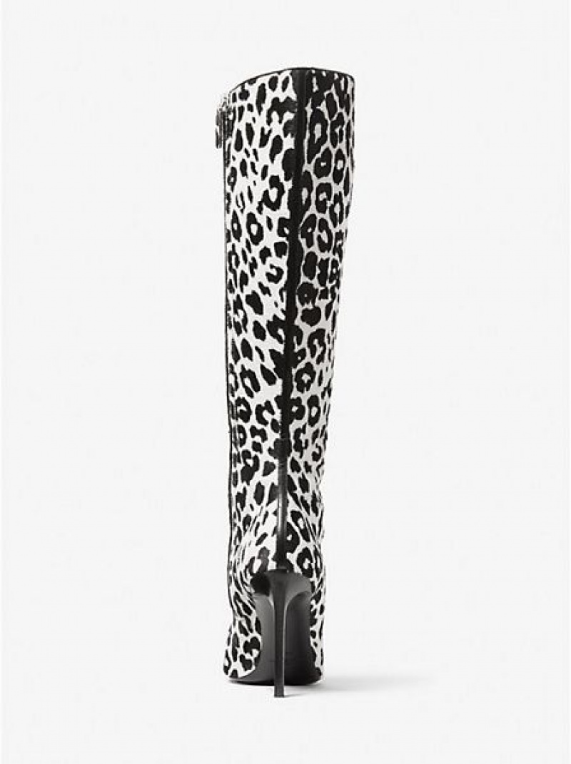 Botas Cuero Michael Kors Tatjana Leopard Print Calf Hair Mujer Negras Blancas | 579264-HPE