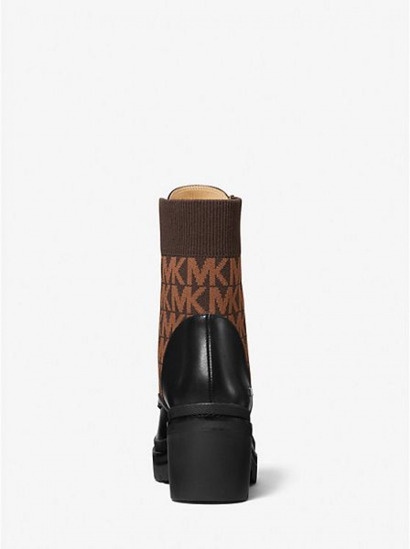 Botas de combate Michael Kors Brea Cuero And Logo Jacquard Mujer Marrones | 120367-UGL