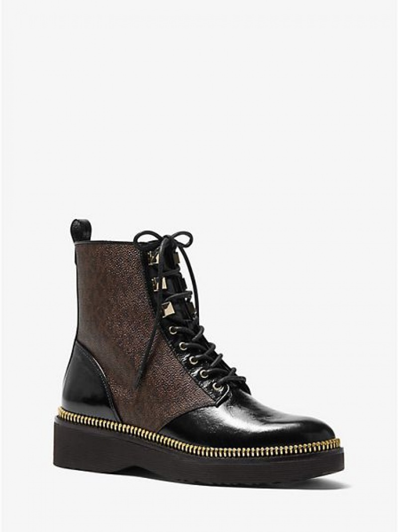 Botas de combate Michael Kors Haskell Crinkled Cuero And Logo Mujer Marrones | 320145-ZTI