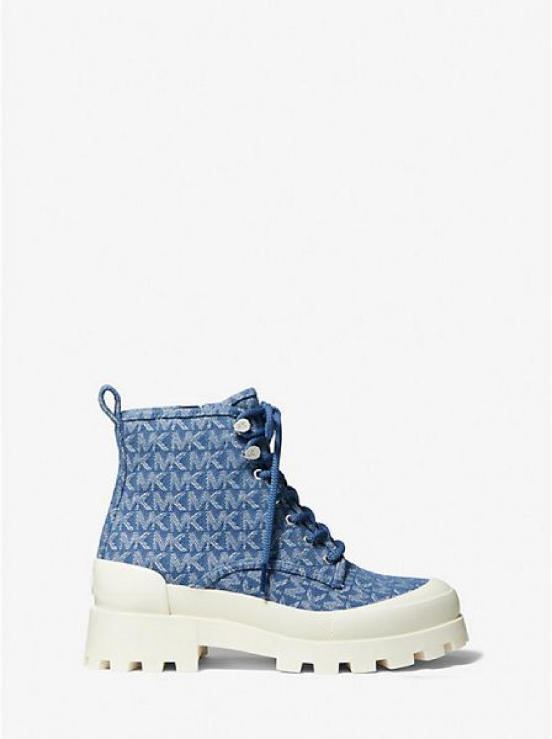 Botas de combate Michael Kors Payton Denim Jacquard Mujer Azules | 492736-MEN