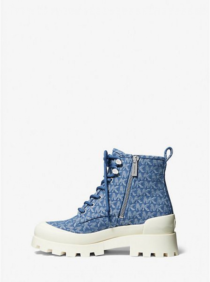 Botas de combate Michael Kors Payton Denim Jacquard Mujer Azules | 492736-MEN