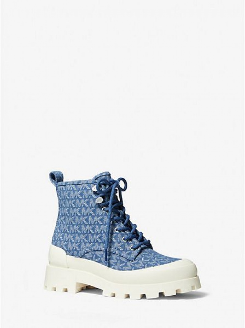 Botas de combate Michael Kors Payton Denim Jacquard Mujer Azules | 492736-MEN