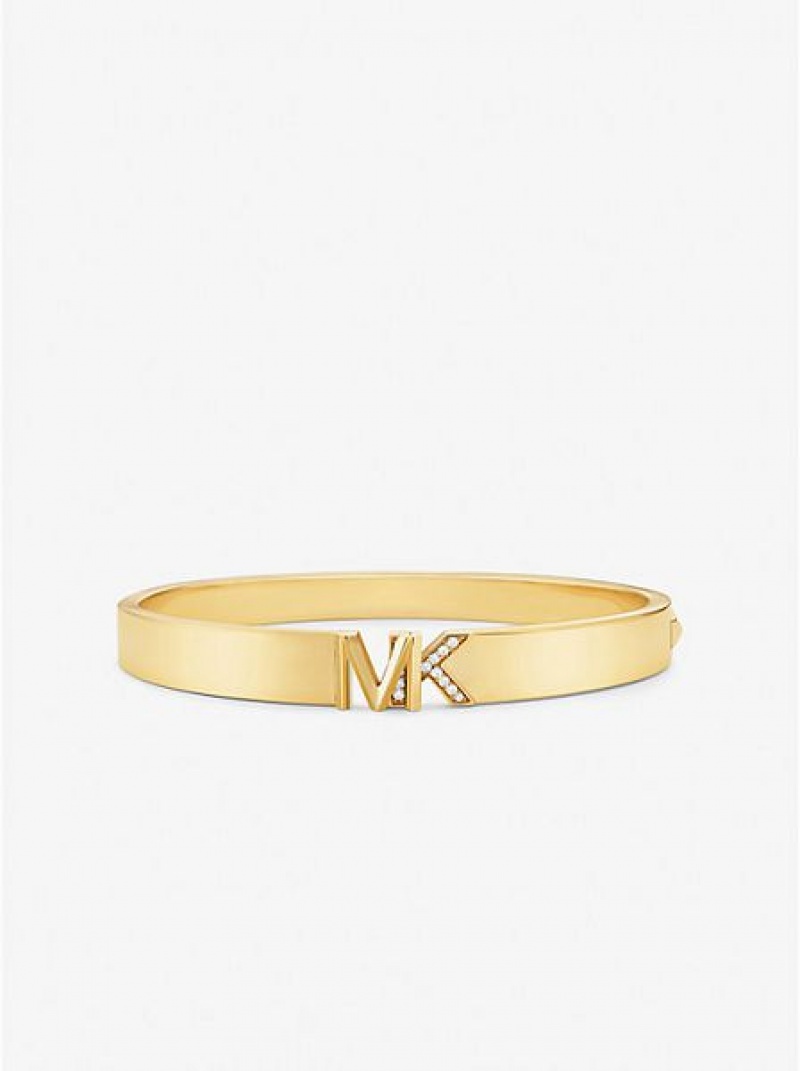 Brazaletes Michael Kors 14k Gold-plated Brass Pave Logo Mujer Doradas | 897604-OLS