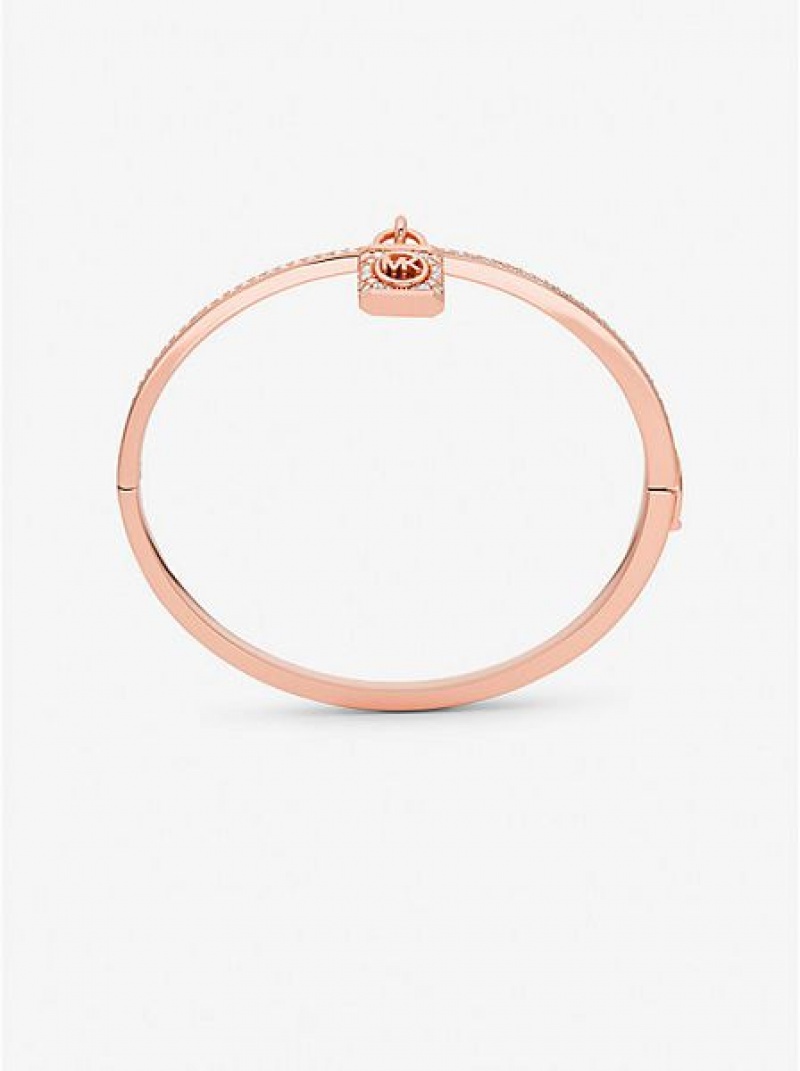 Brazaletes Michael Kors 14k Rose Gold-plated Brass Pave Lock Mujer Rosas Doradas | 147382-SNC