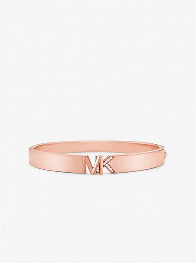 Brazaletes Michael Kors 14k Rose Gold-plated Brass Pave Logo Mujer Rosas Doradas | 291750-WDV