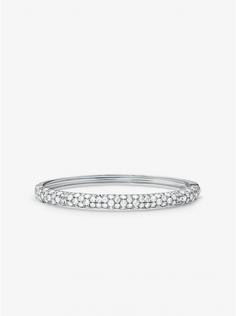 Brazaletes Michael Kors Precious Metal-plated Sterling Silver Pave Mujer Plateadas | 260453-WDA