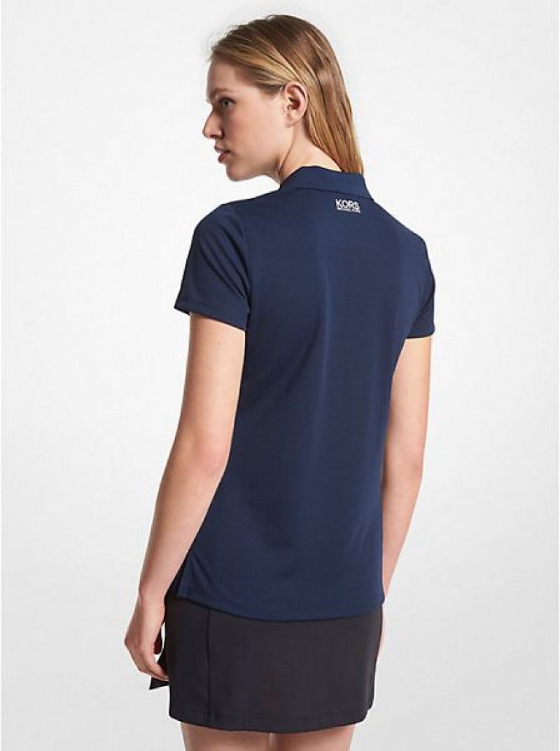 Camisa Polo Michael Kors Golf Logo Pique Mujer Azul Marino | 625807-HPU