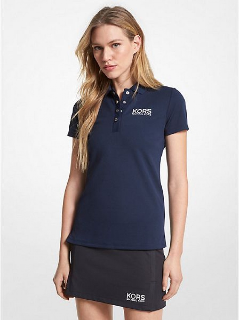 Camisa Polo Michael Kors Golf Logo Pique Mujer Azul Marino | 625807-HPU