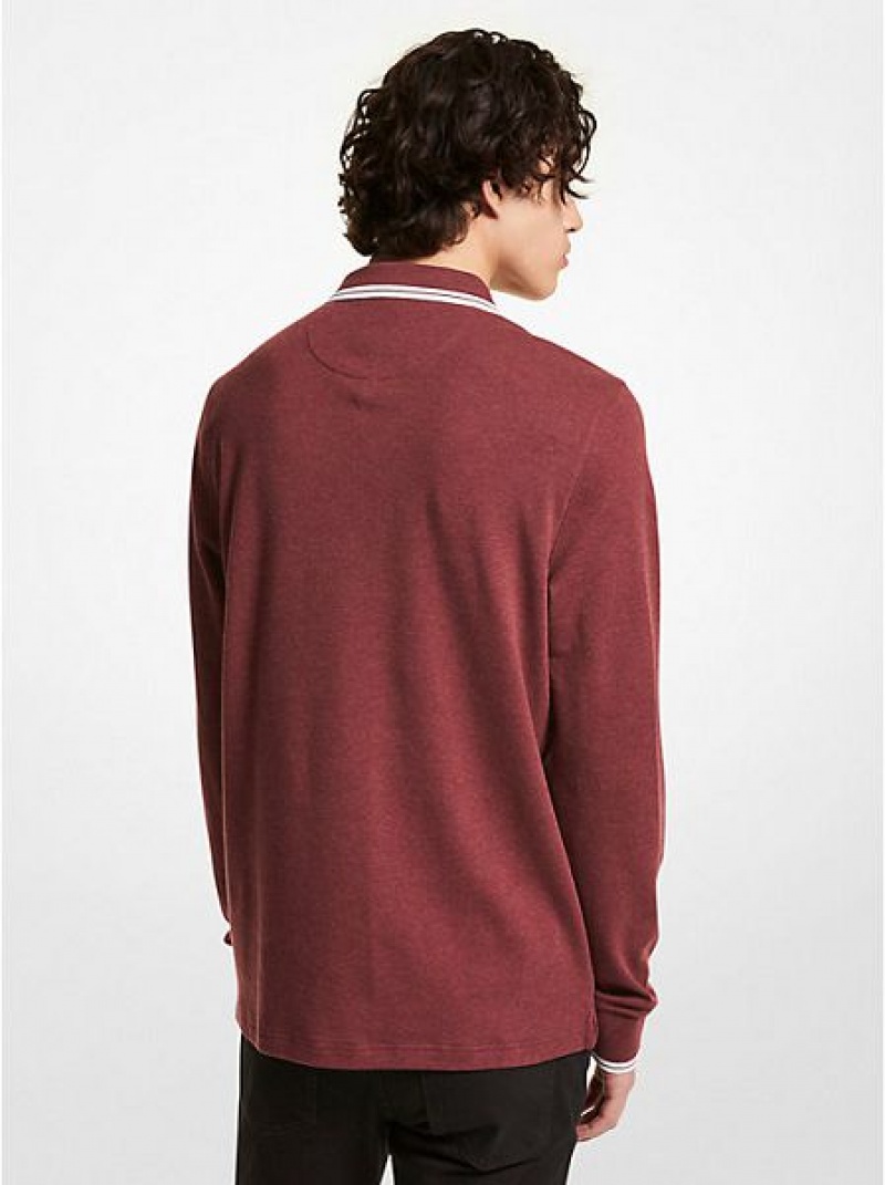 Camisa Polo Michael Kors Greenwich Algodon Long-sleeve Hombre Burdeos | 518403-LGK