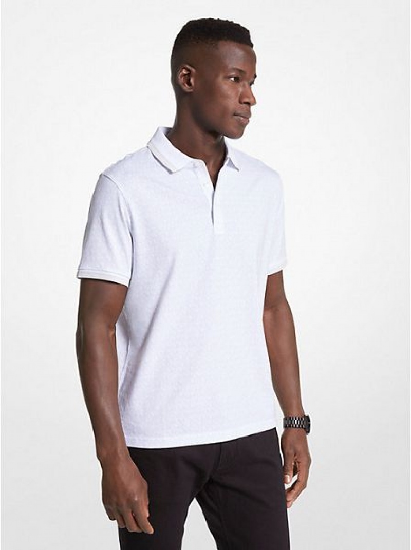 Camisa Polo Michael Kors Greenwich Logo Print Algodon Jersey Hombre Blancas | 493160-BDZ